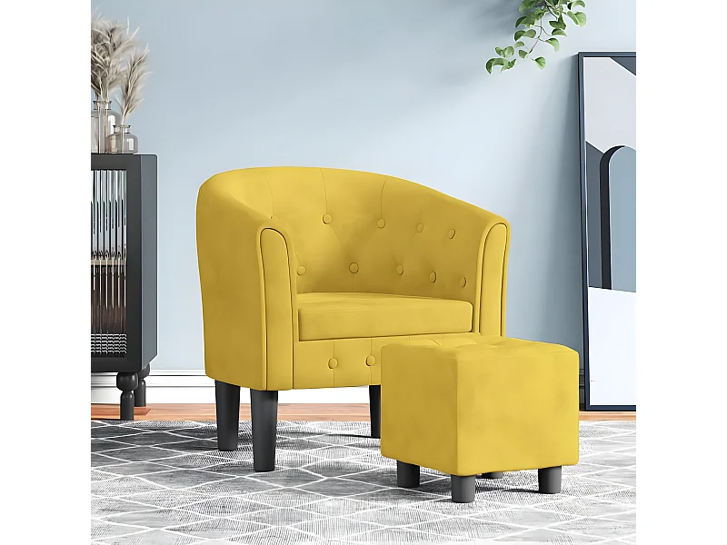 Fauteuil cabriolet avec repose-pied jaune velours