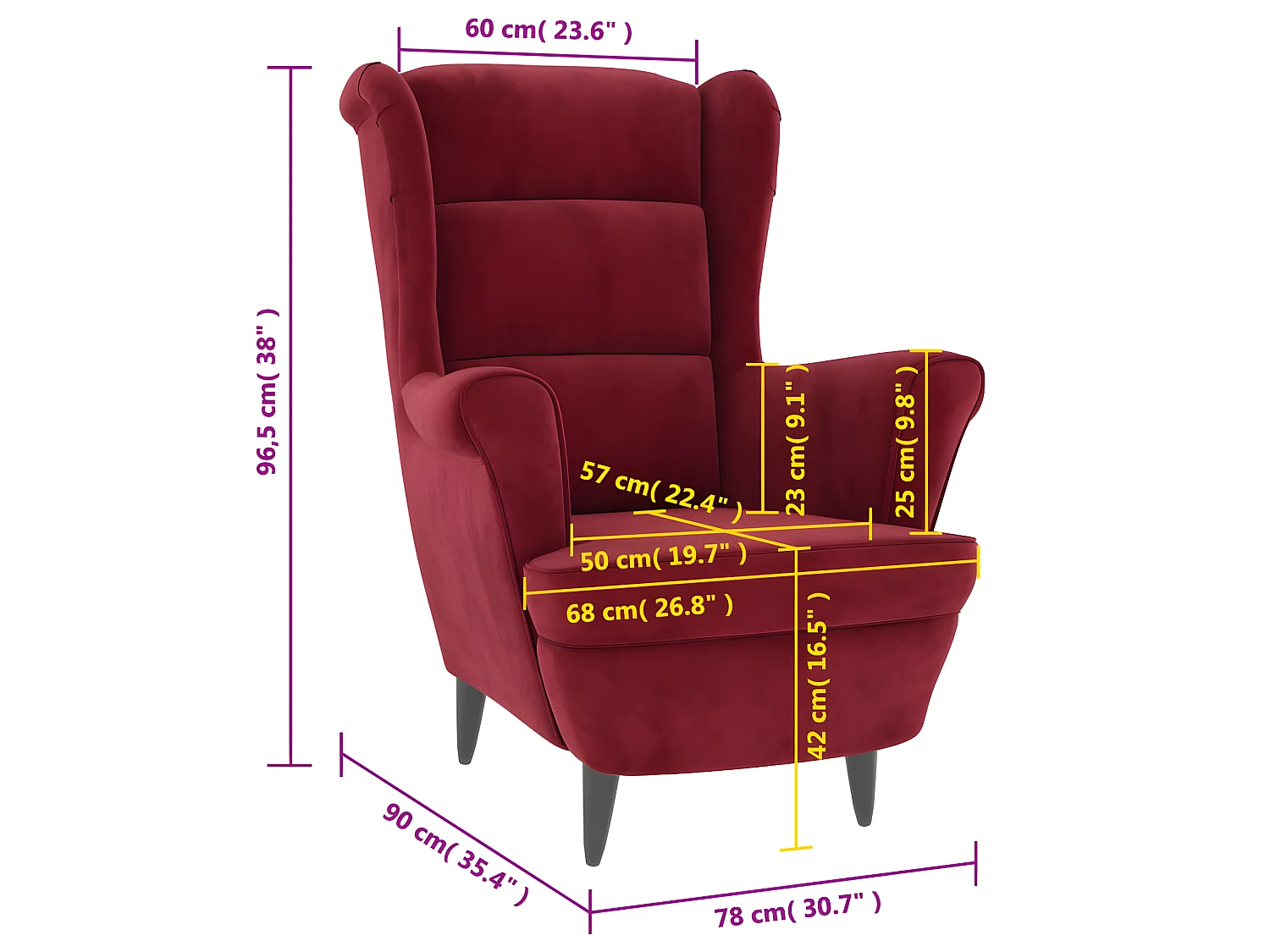 Poltrona de veludo vermelho bordô