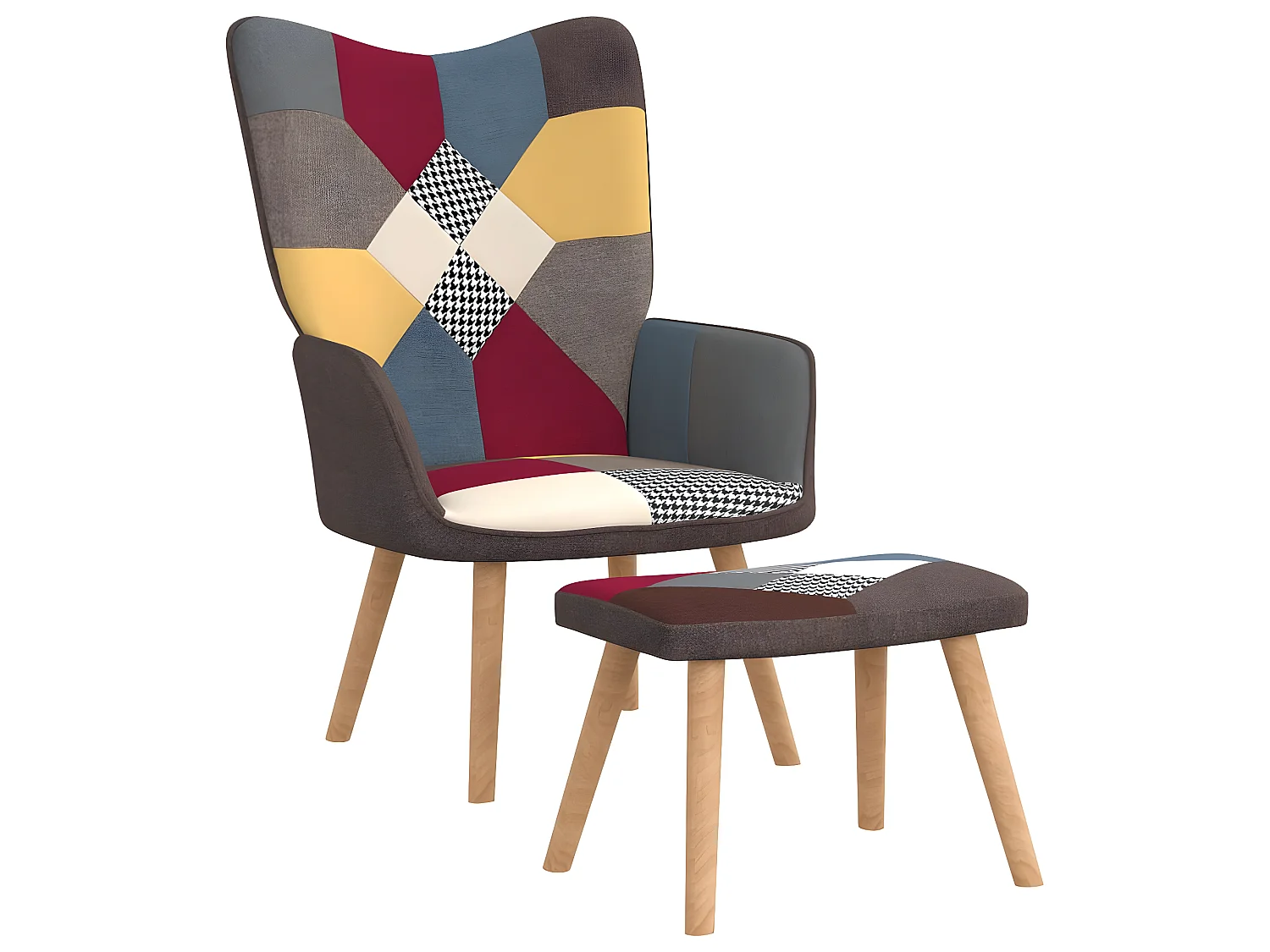 Cadeira de relaxamento com apoio para pés Tecido Patchwork