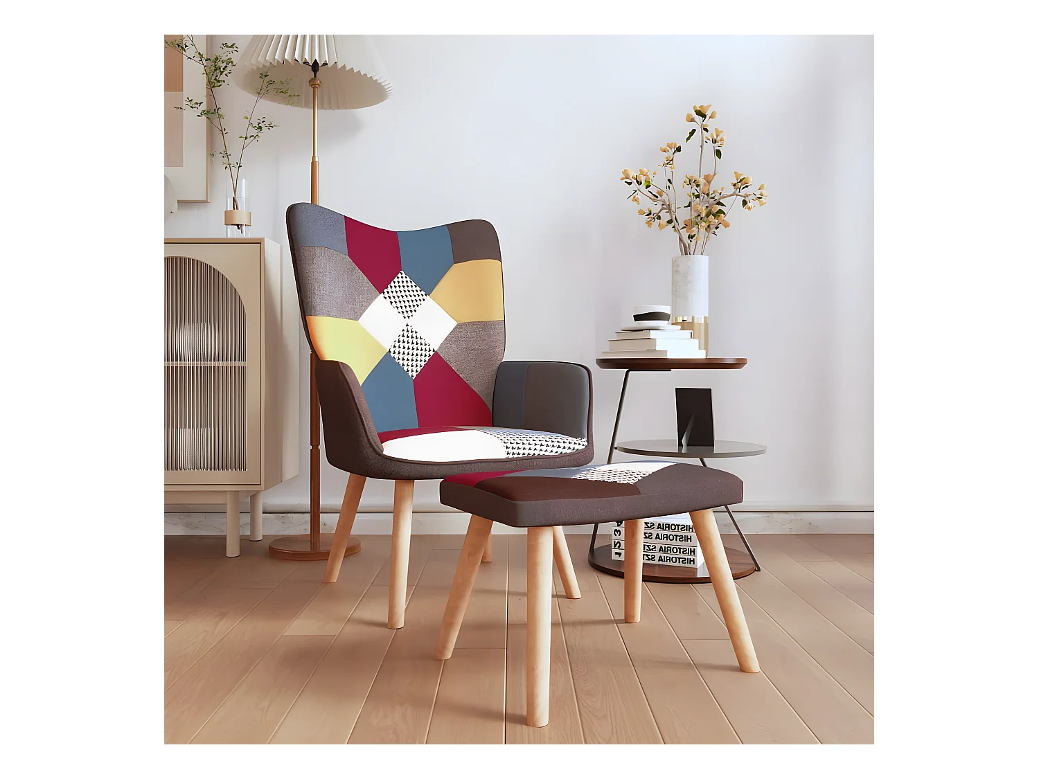 Chaise de relaxation avec repose-pied Patchwork Tissu