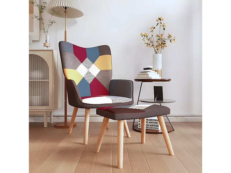 Ontspanningsstoel met voetensteun Patchwork Stof