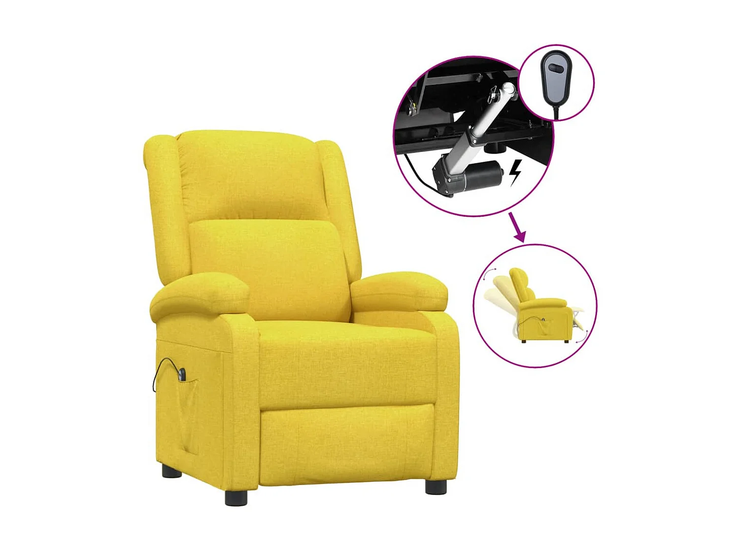 Poltrona reclinabile elettrica in tessuto giallo
