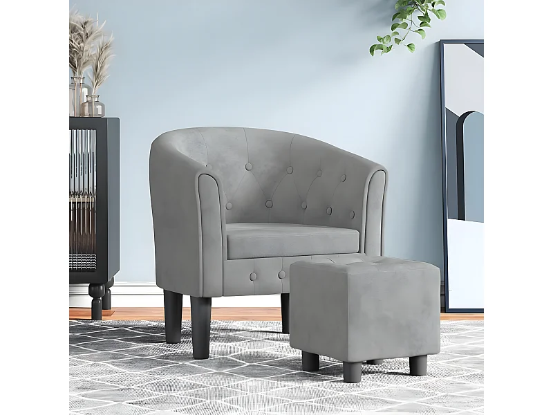 Fauteuil cabriolet avec repose-pied gris clair velours