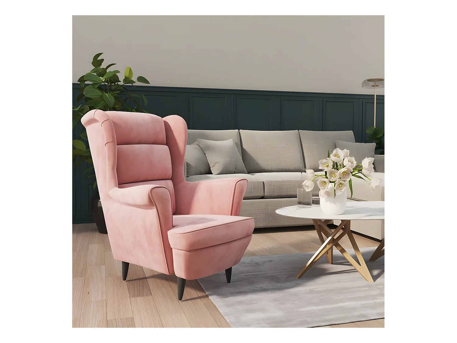 Fauteuil rose velours