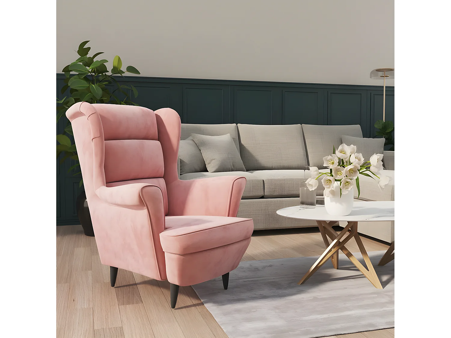 Fauteuil rose velours