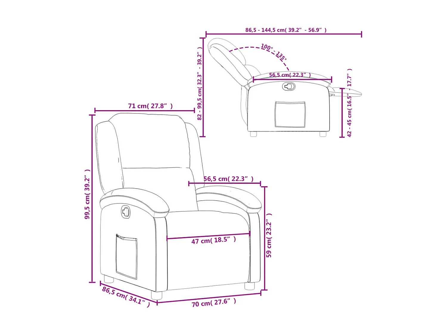 Fauteuil inclinable Marron Tissu