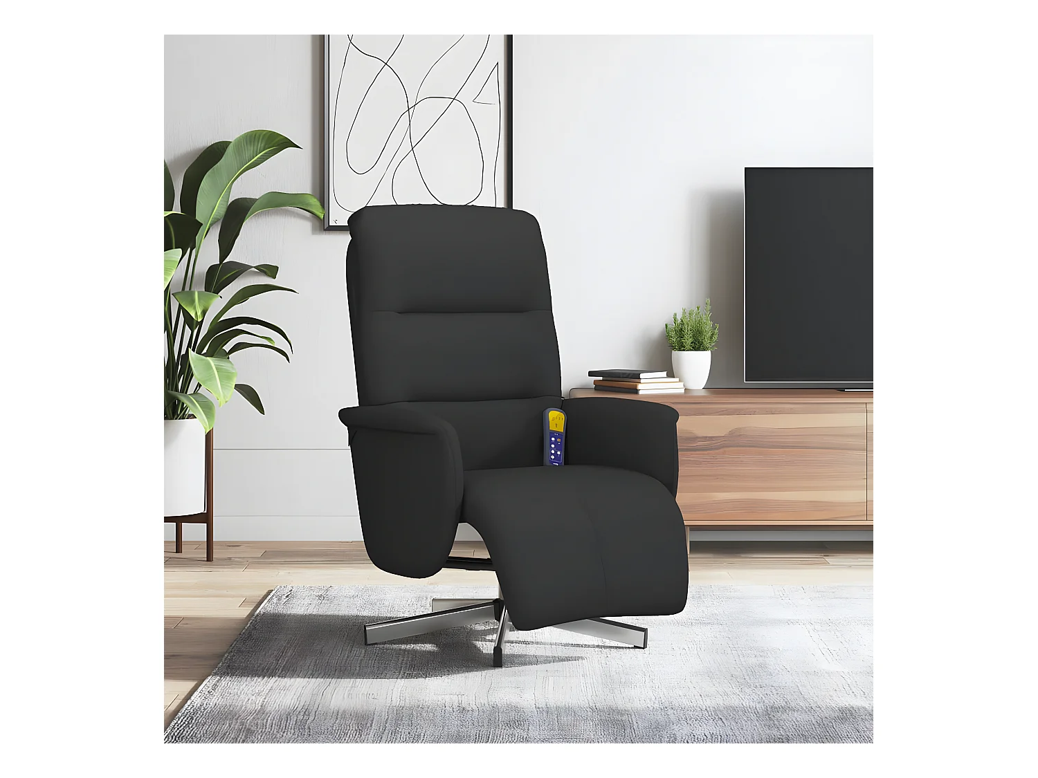 Fauteuil inclinable de massage avec repose-pieds noir tissu