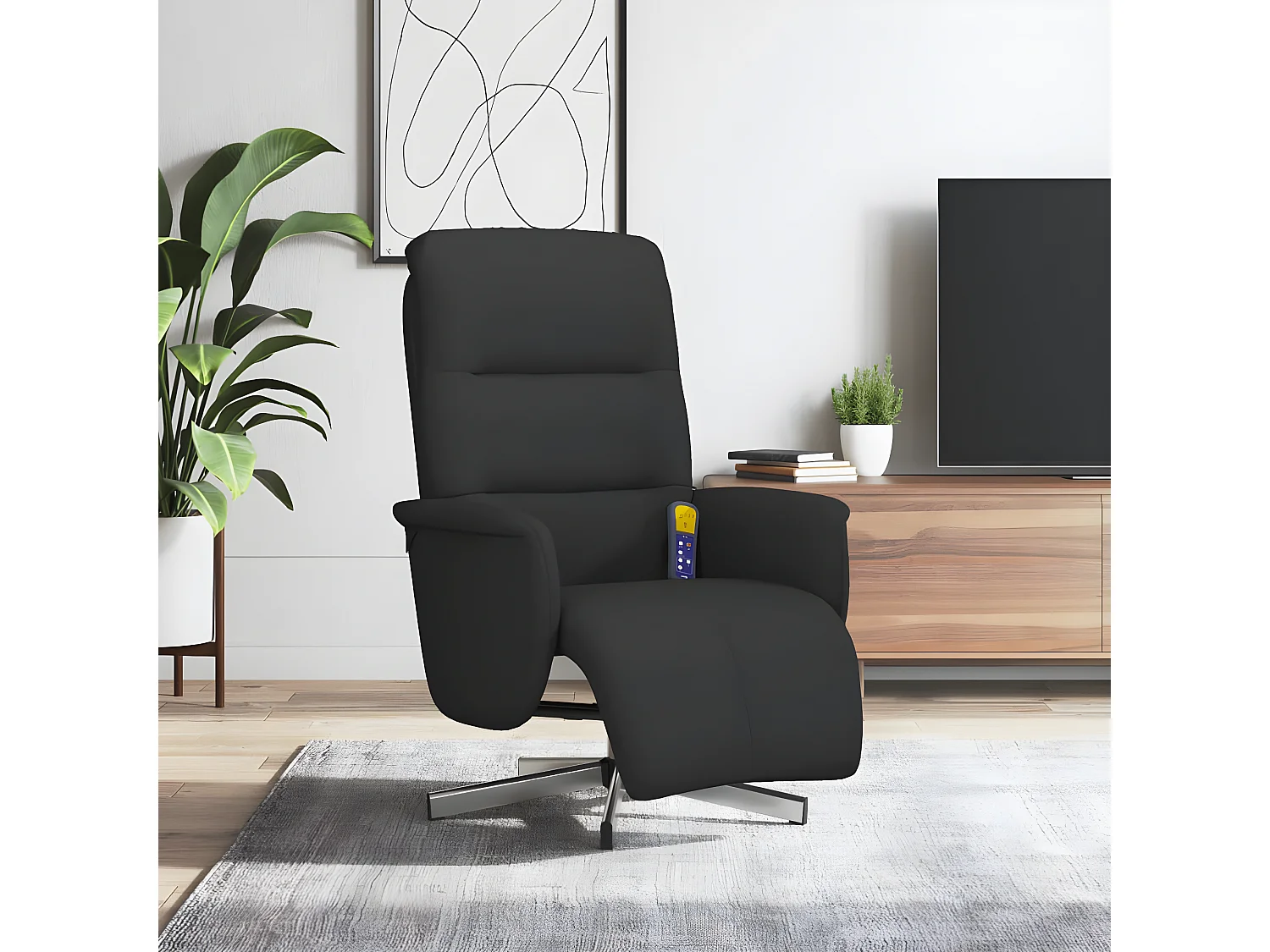 Fauteuil inclinable de massage avec repose-pieds noir tissu