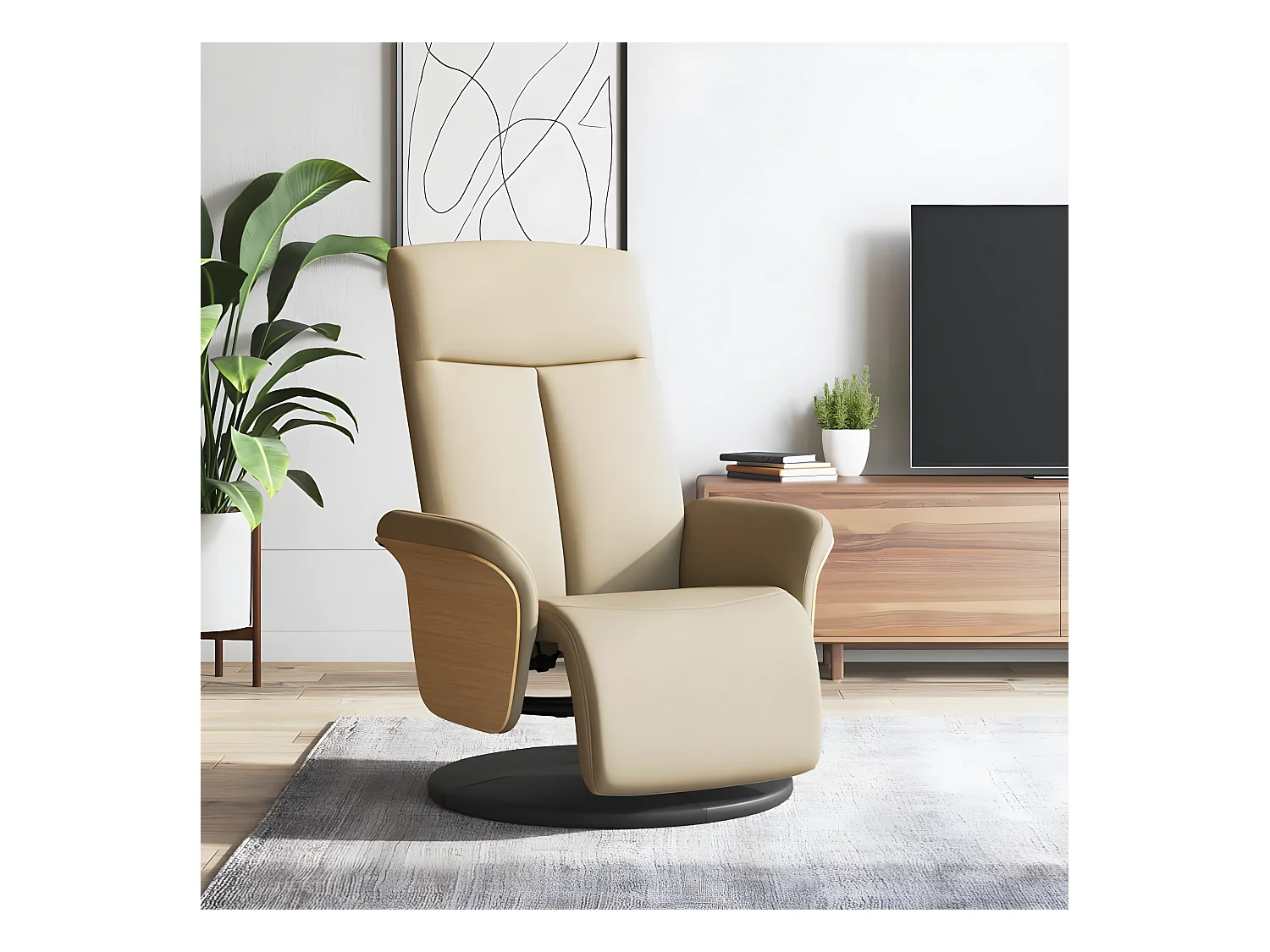 Fauteuil inclinable avec repose-pied crème tissu