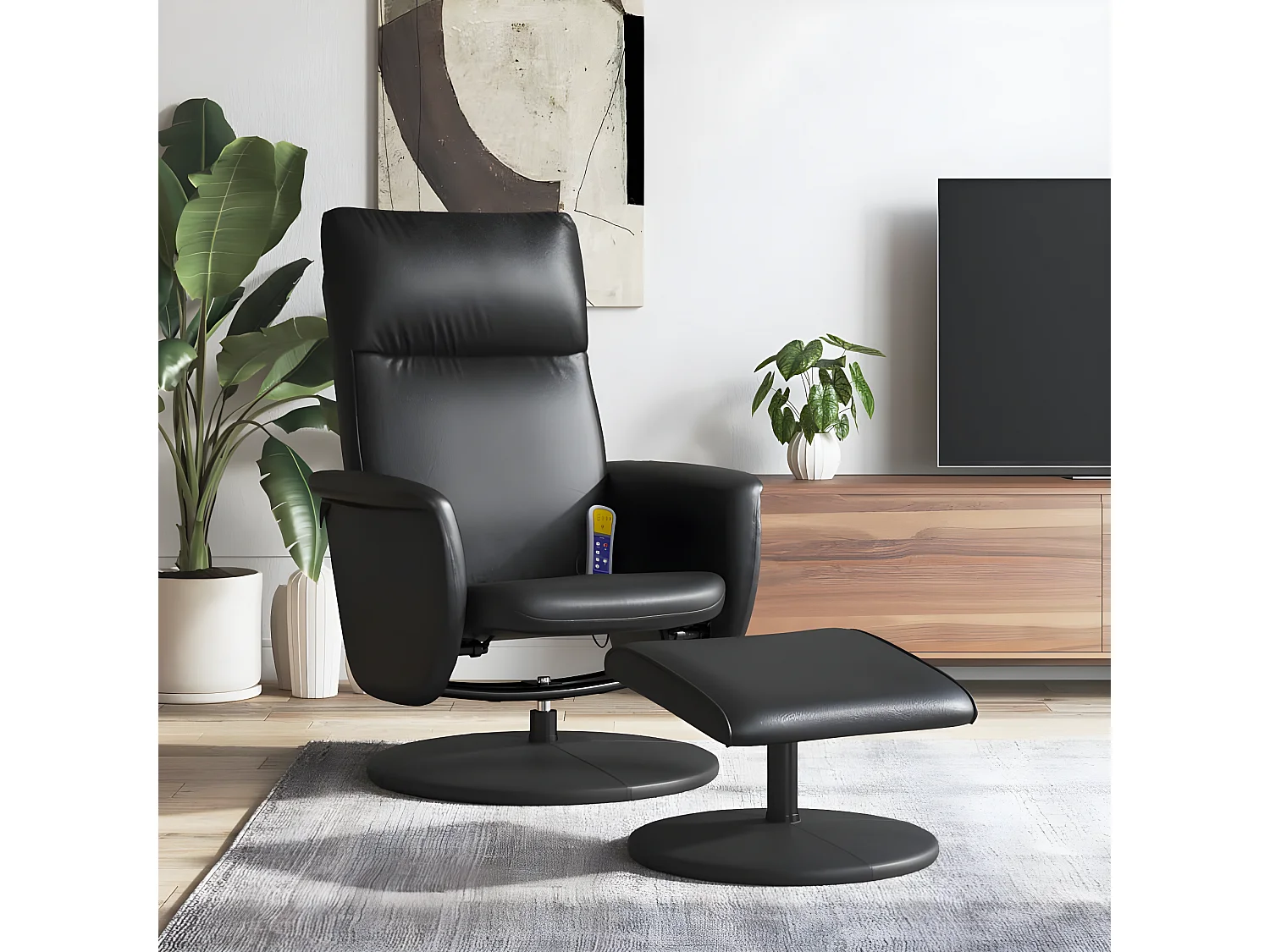 Poltrona massaggiante reclinabile con poggiapiedi in similpelle nera