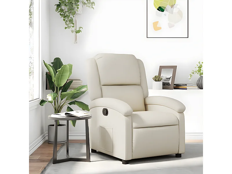 Sillón reclinable de piel sintética color crema