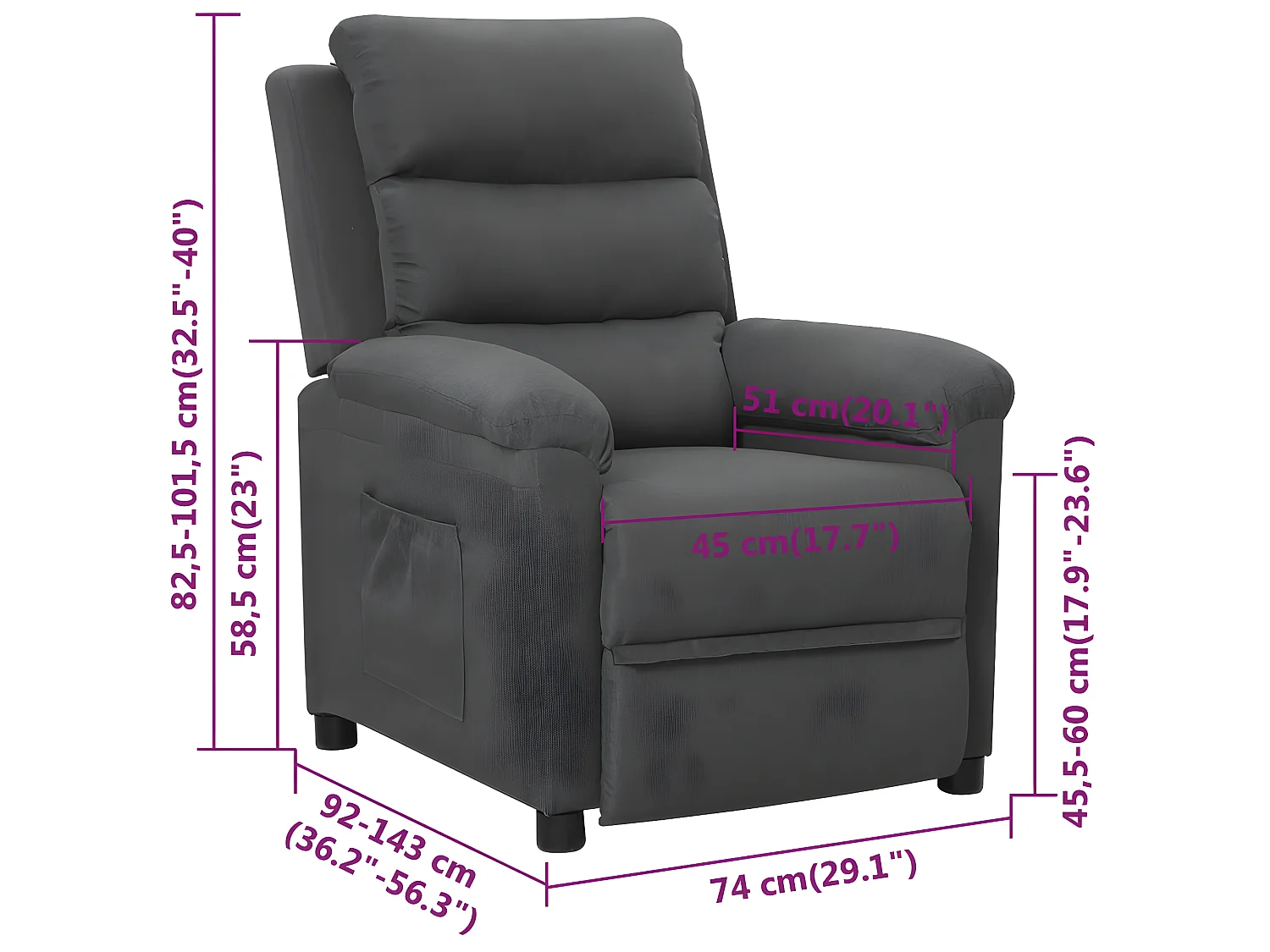 Fauteuil inclinable Gris foncé Tissu