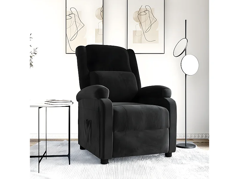 Sillón reclinable de terciopelo negro.