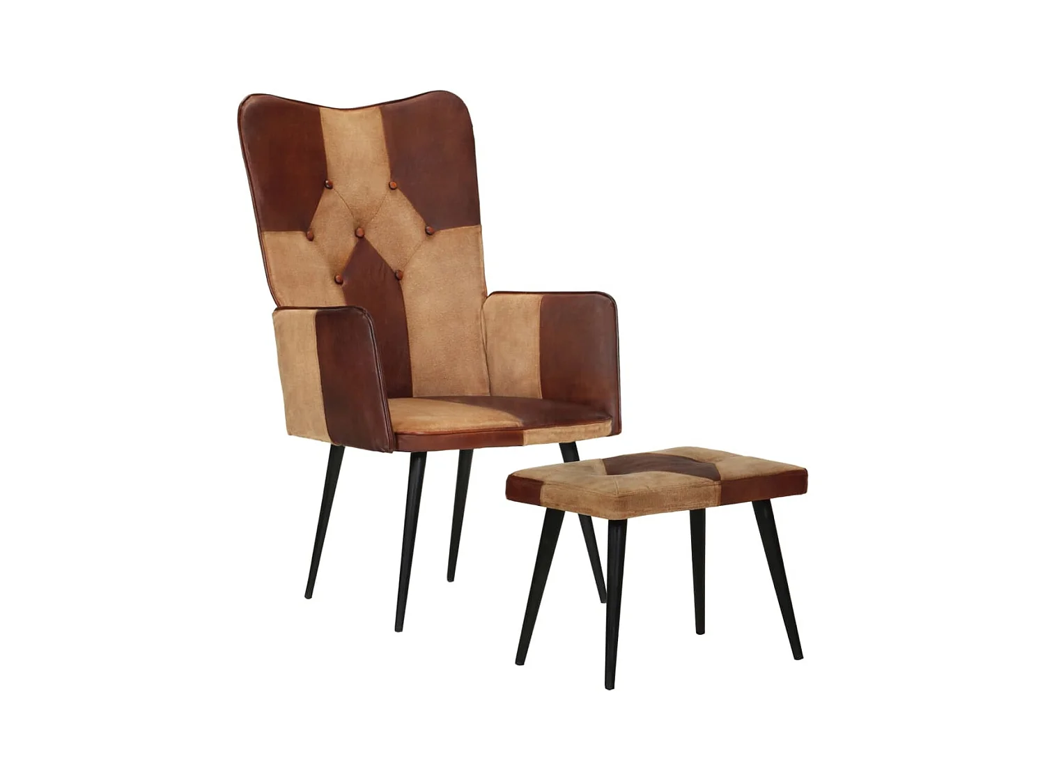 Fauteuil avec repose-pieds Marron Cuir véritable et toile