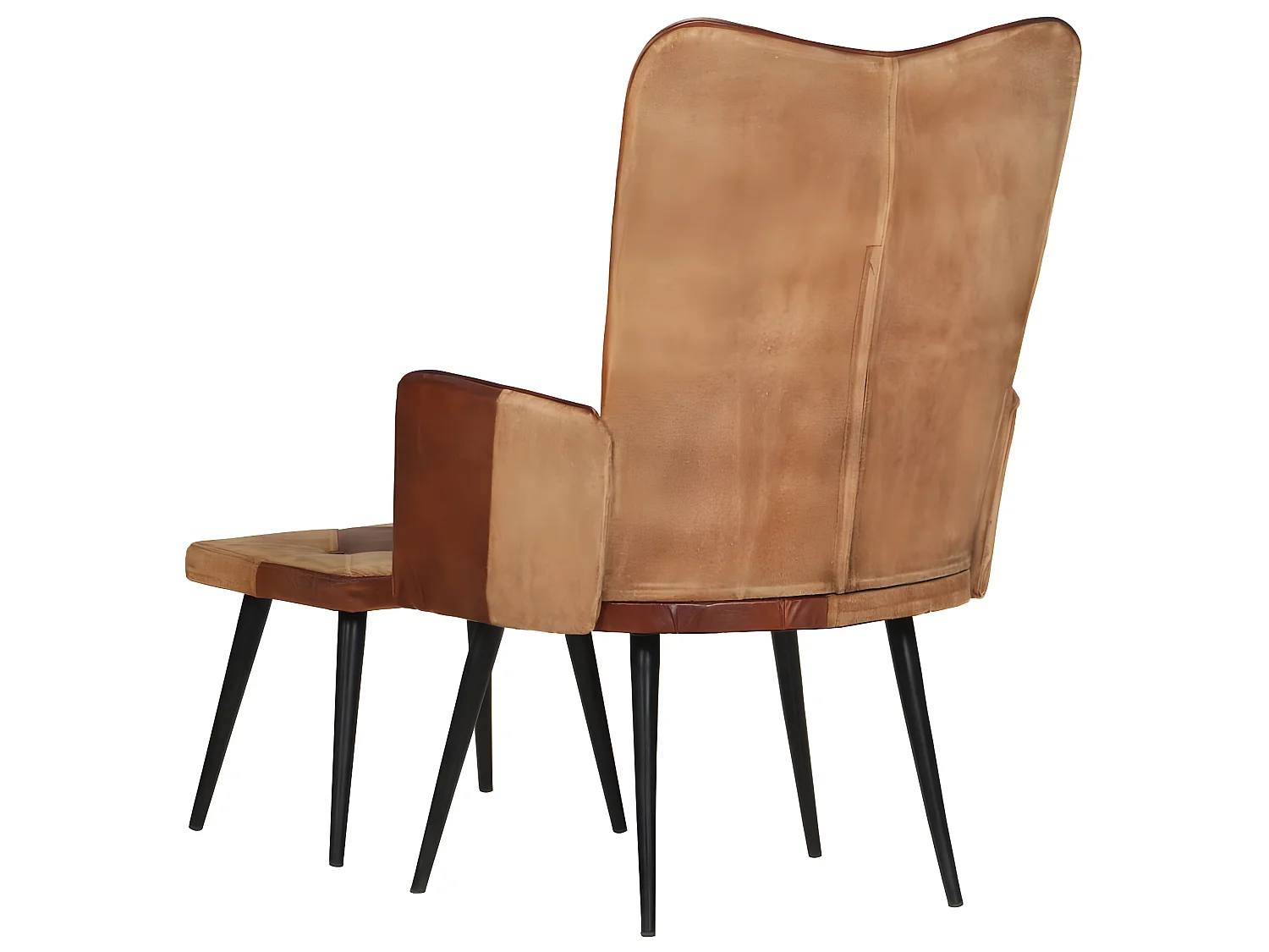 Fauteuil avec repose-pieds Marron Cuir véritable et toile