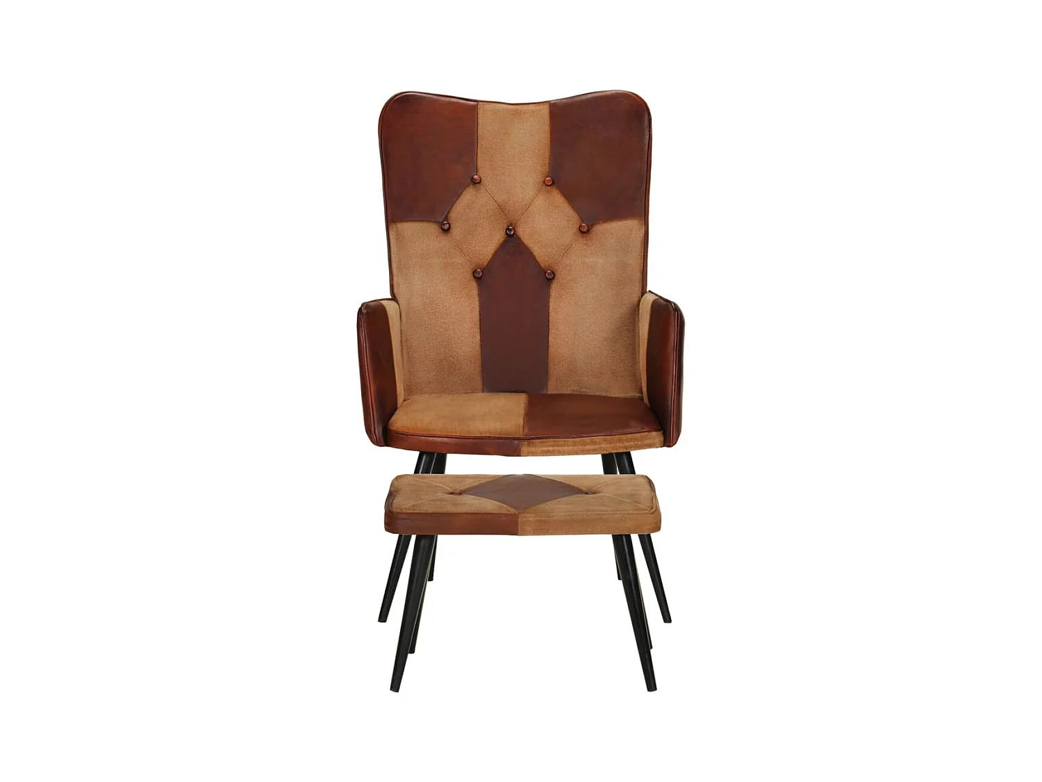 Fauteuil met voetsteun Bruin Echt leer en canvas