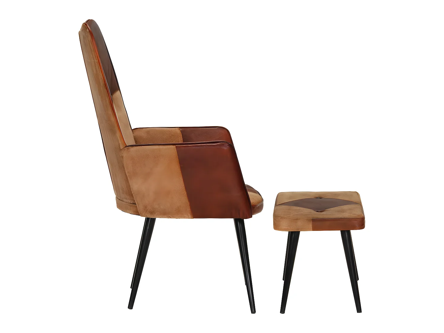 Fauteuil met voetsteun Bruin Echt leer en canvas