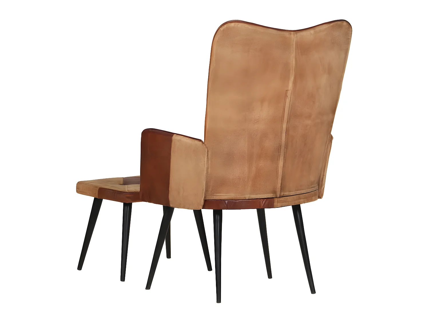 Fauteuil met voetsteun Bruin Echt leer en canvas