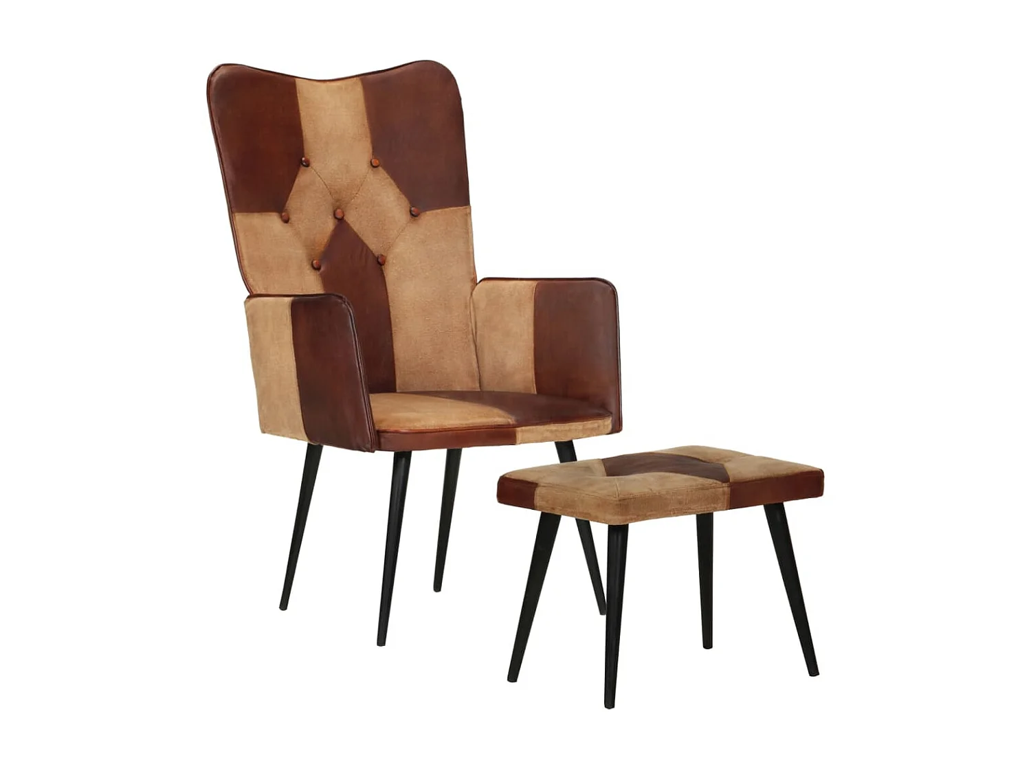 Fauteuil met voetsteun Bruin Echt leer en canvas
