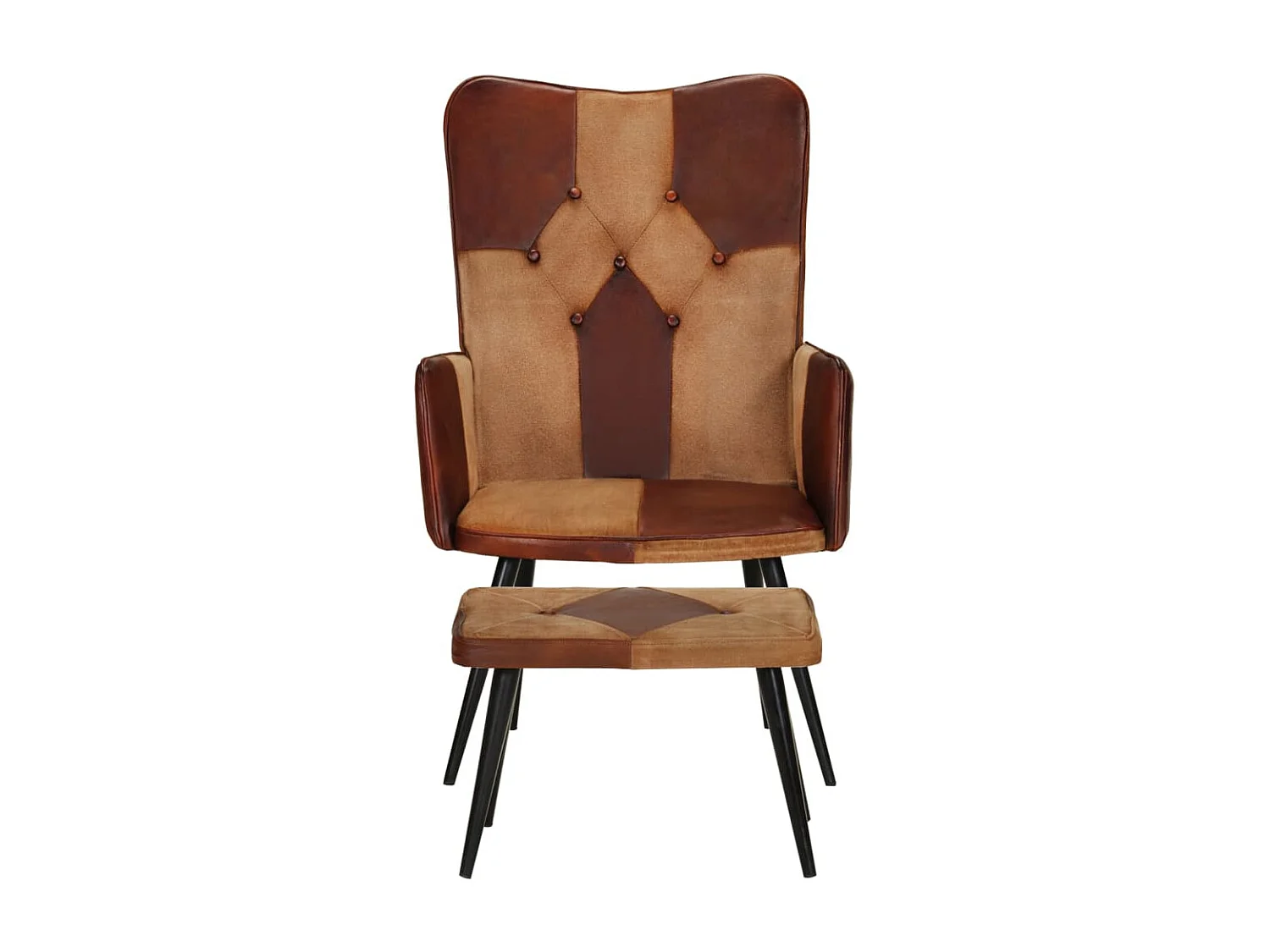 Fauteuil met voetsteun Bruin Echt leer en canvas