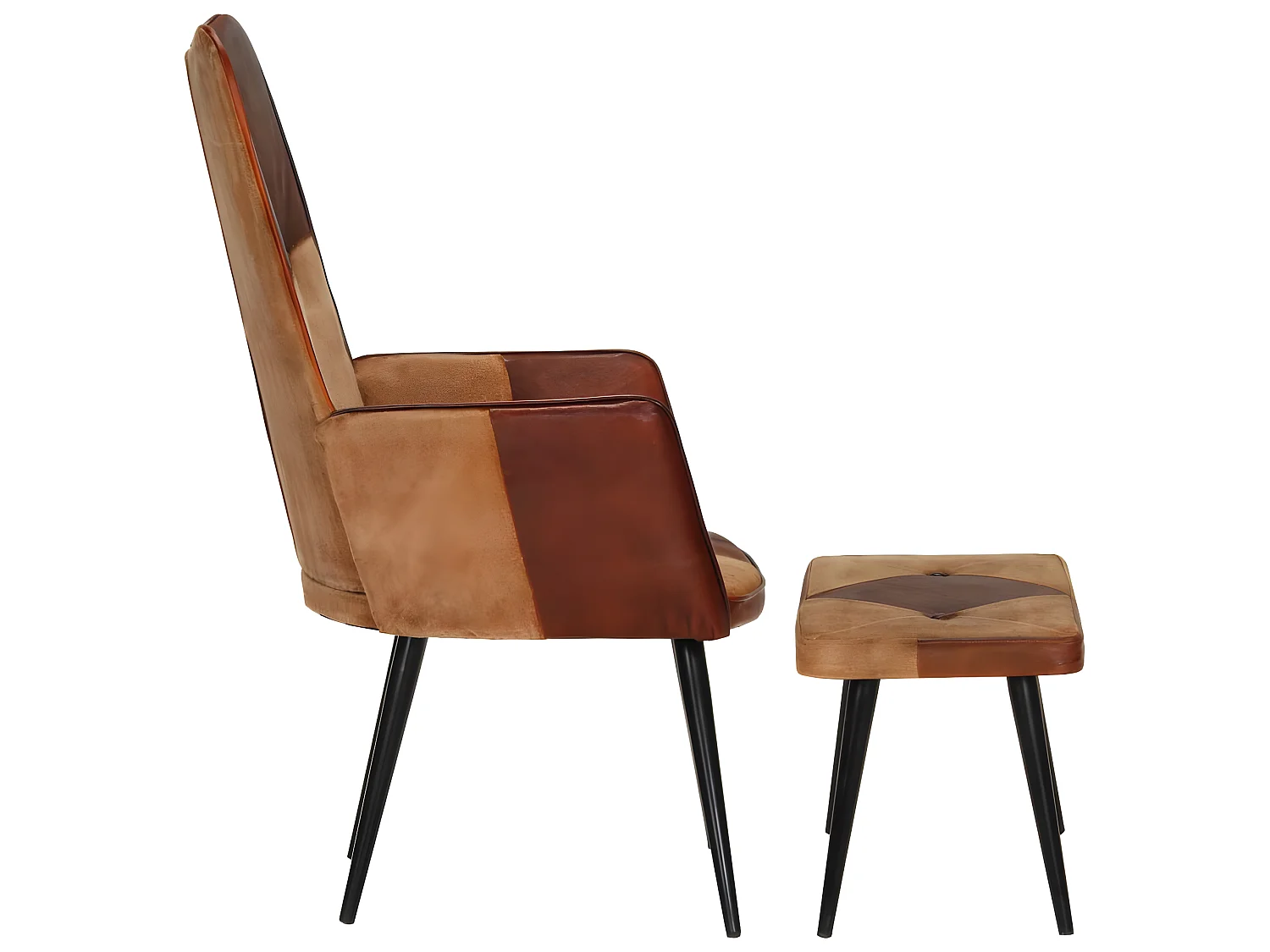 Fauteuil met voetsteun Bruin Echt leer en canvas