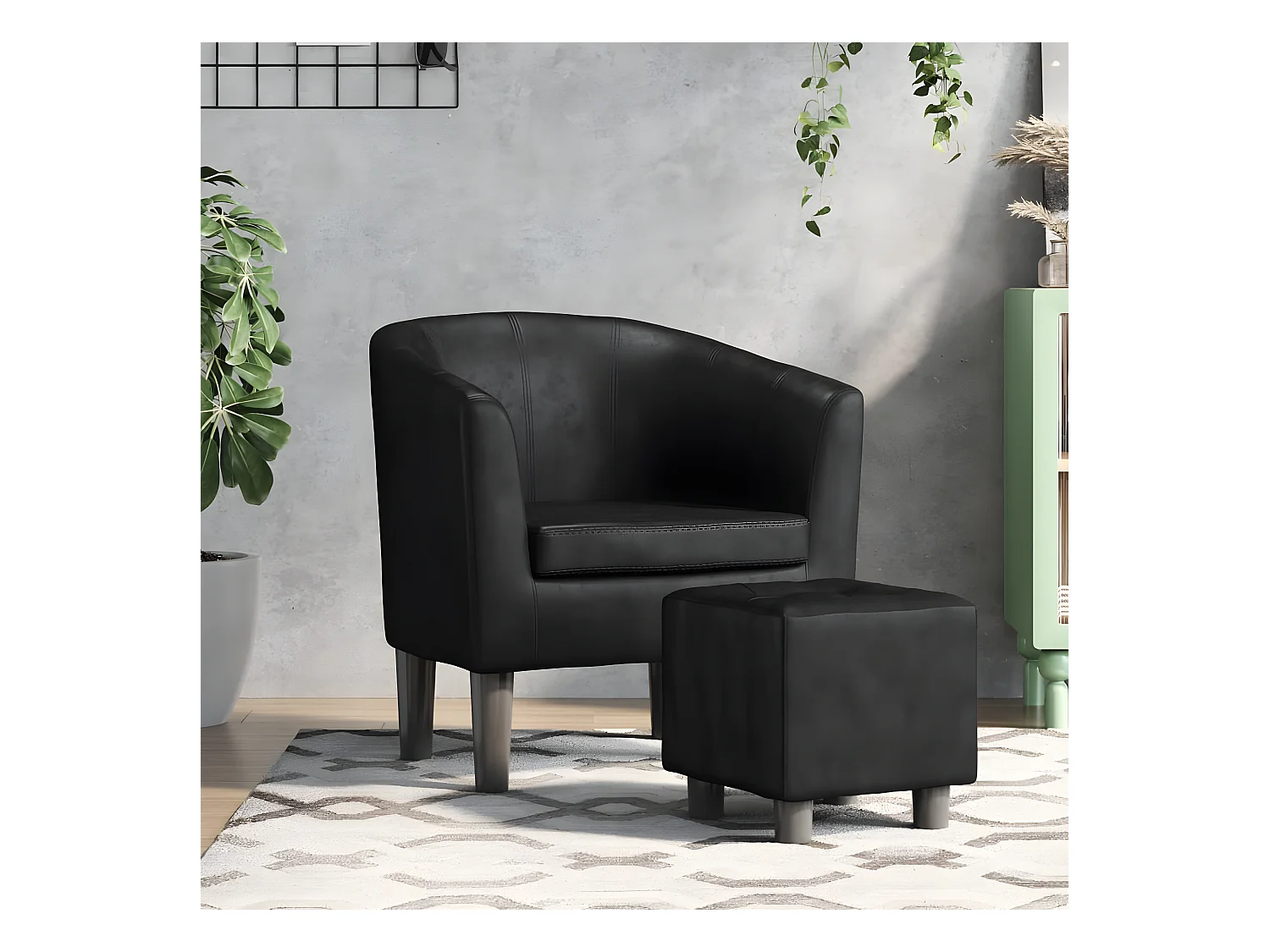 Fauteuil cabriolet avec repose-pied noir similicuir