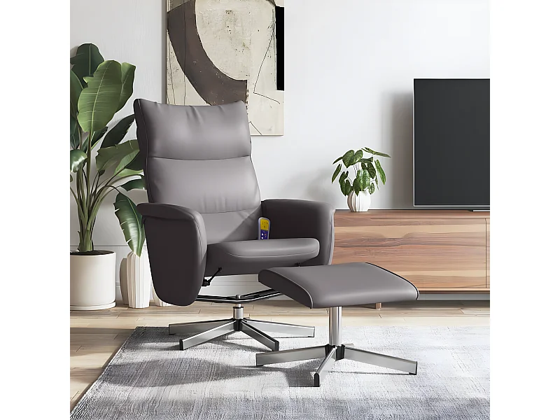 Fauteuil inclinable de massage avec repose-pied gris similicuir