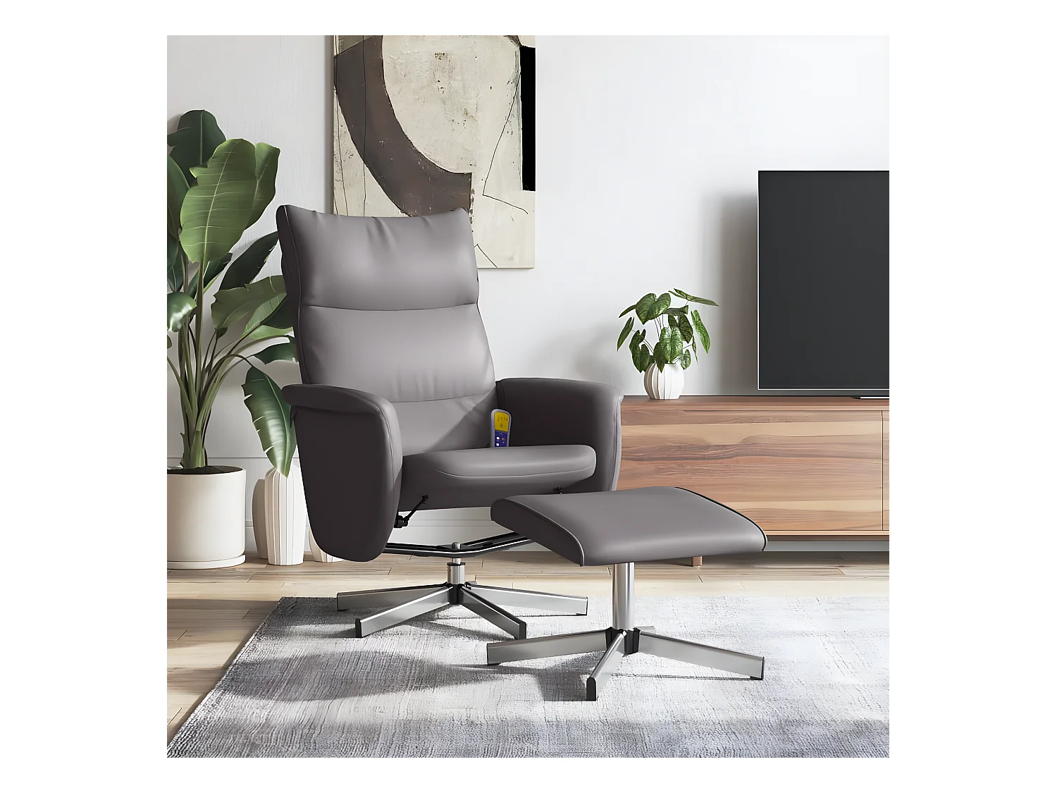 Fauteuil inclinable de massage avec repose-pied gris similicuir