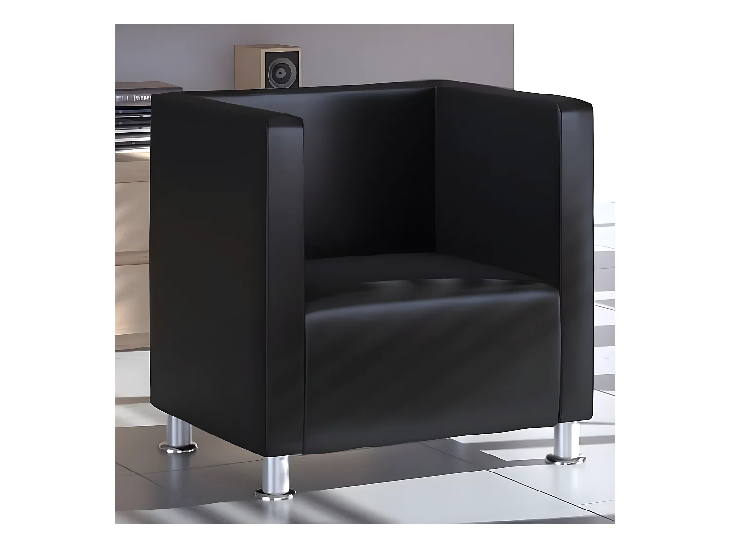 Fauteuil cube noir similicuir