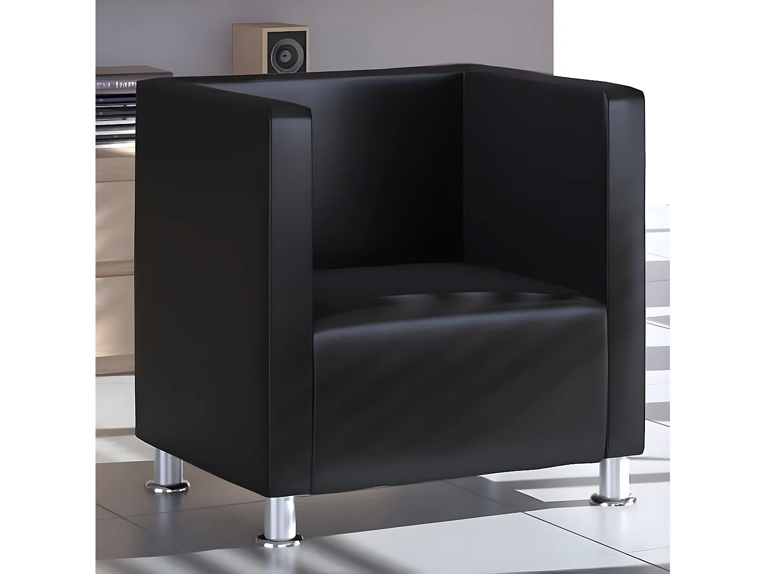 Fauteuil cube noir similicuir