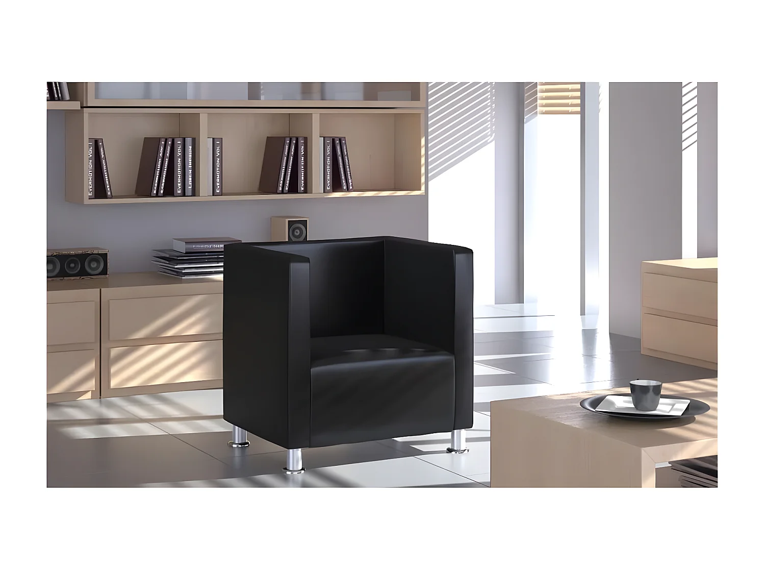 Fauteuil cube noir similicuir