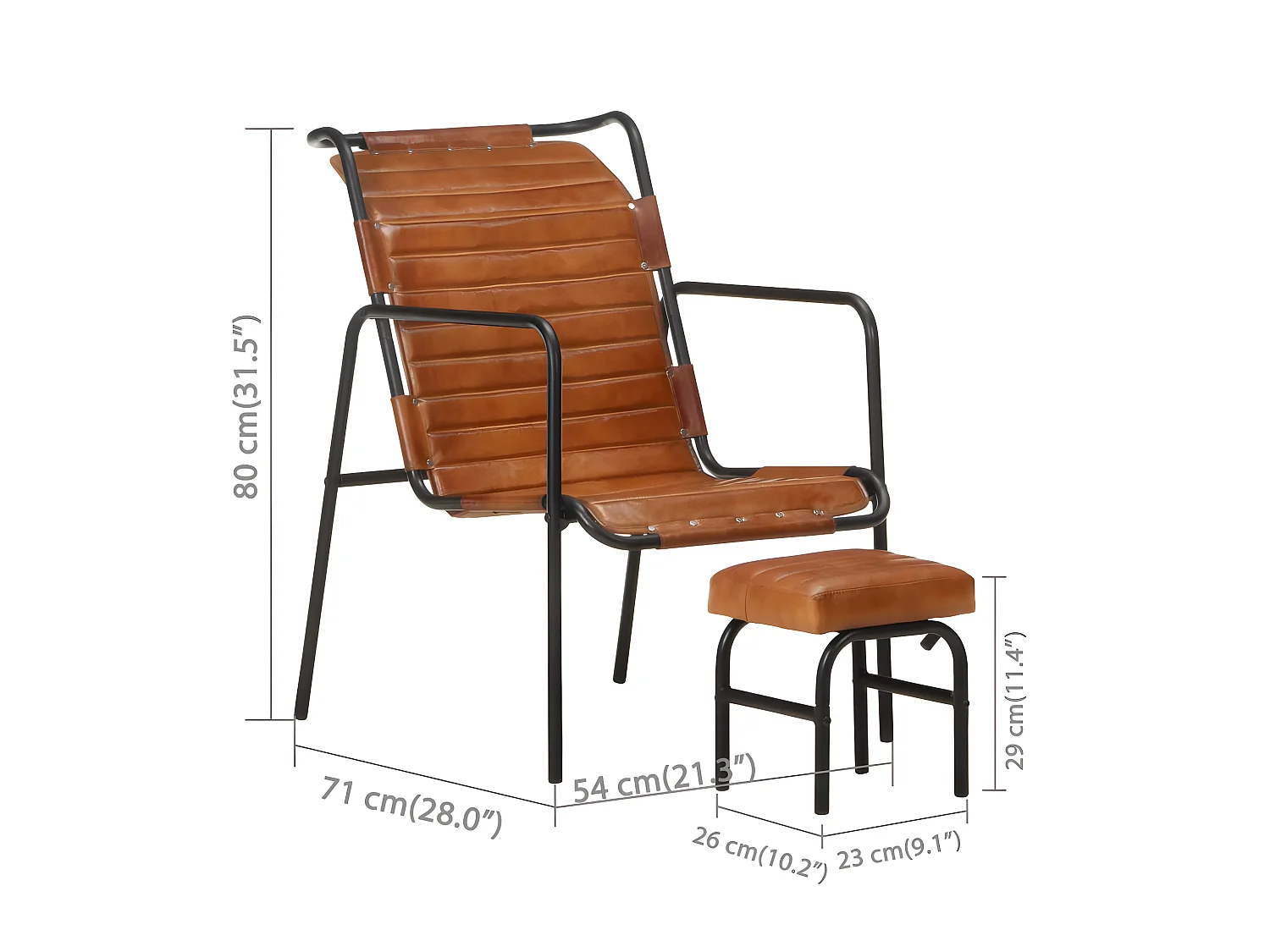 Fauteuil de relaxation avec repose-pied Marron Cuir véritable