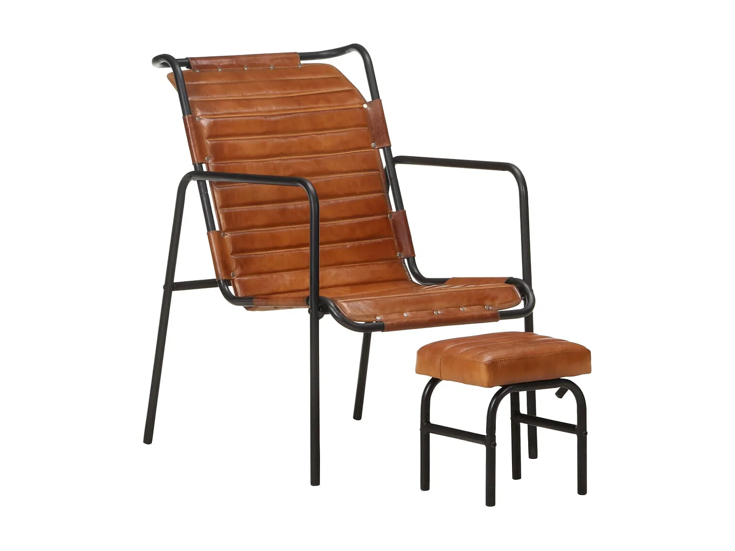 Fauteuil de relaxation avec repose-pied Marron Cuir véritable