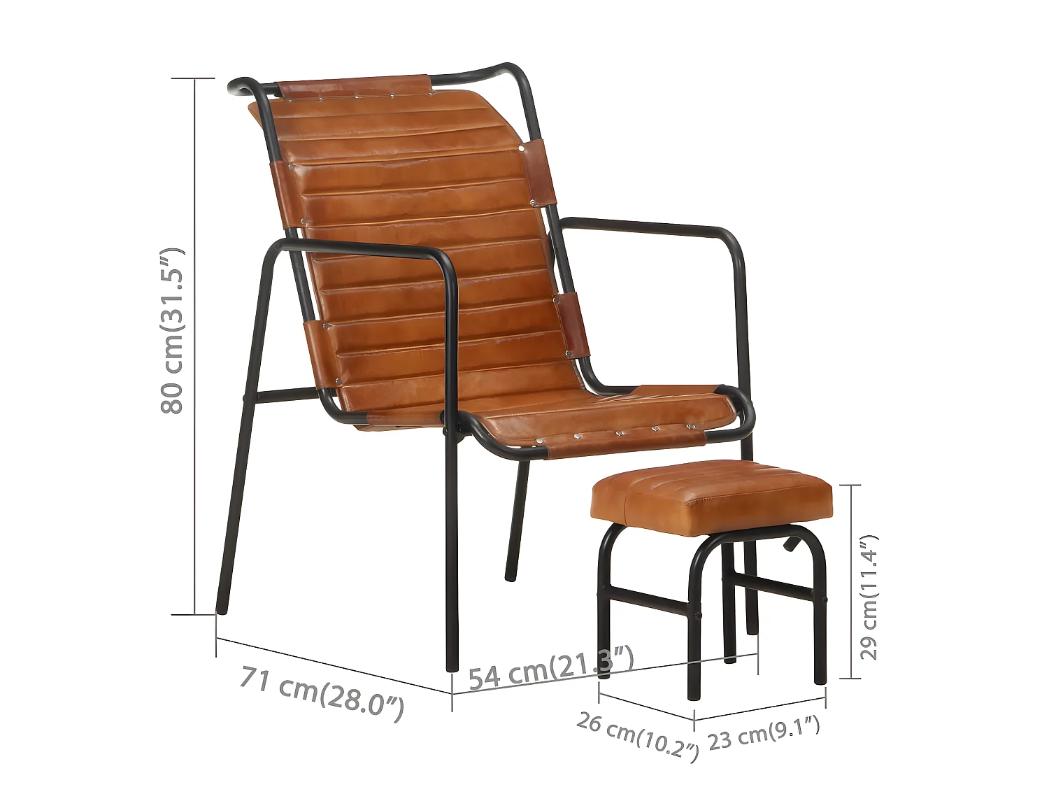 Fauteuil de relaxation avec repose-pied Marron Cuir véritable