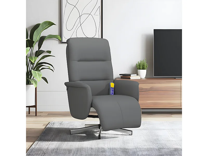 Fauteuil inclinable de massage et repose-pieds gris foncé tissu