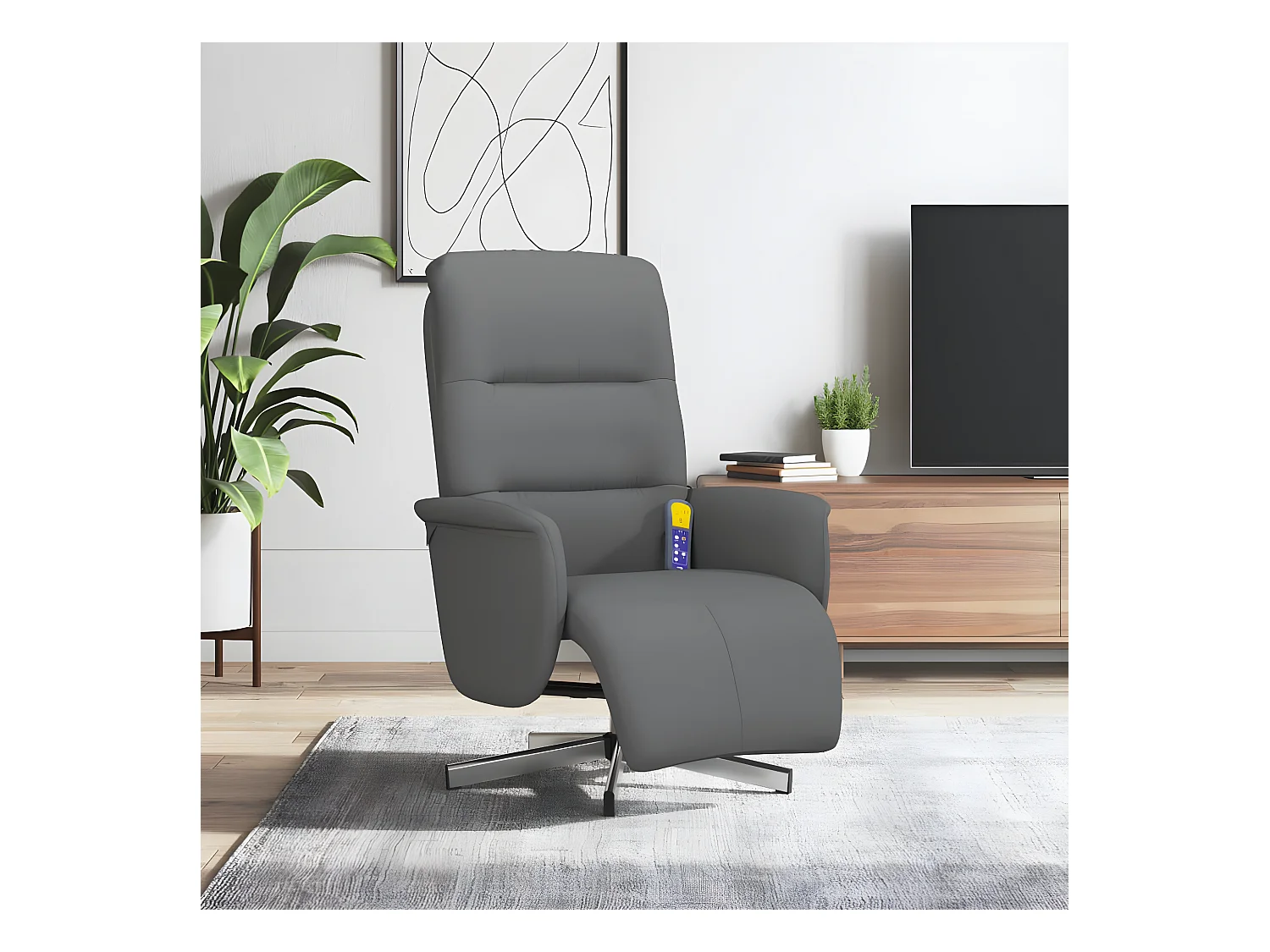 Fauteuil inclinable de massage et repose-pieds gris foncé tissu