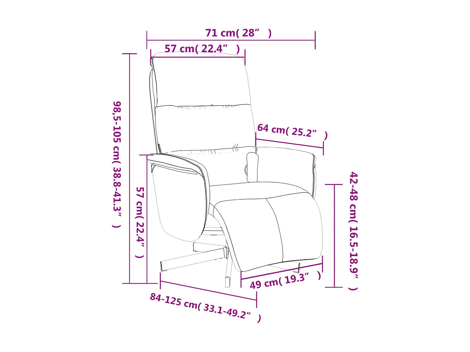 Fauteuil inclinable de massage et repose-pieds gris foncé tissu