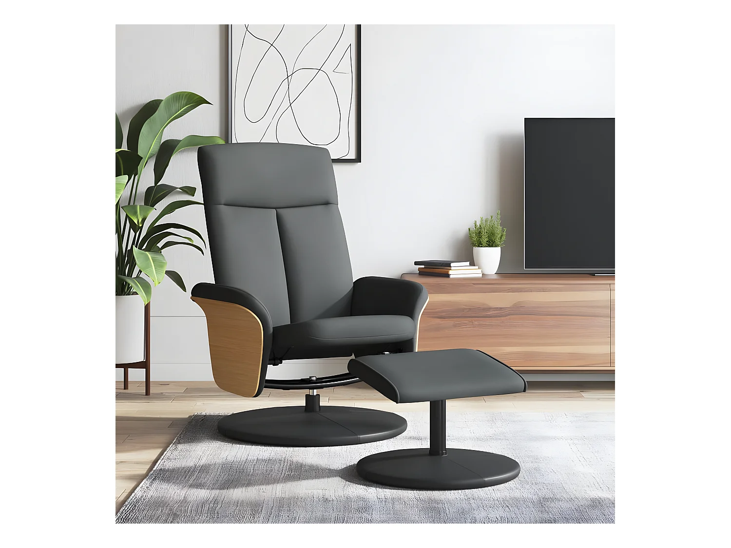 Fauteuil inclinable avec repose-pied gris foncé tissu