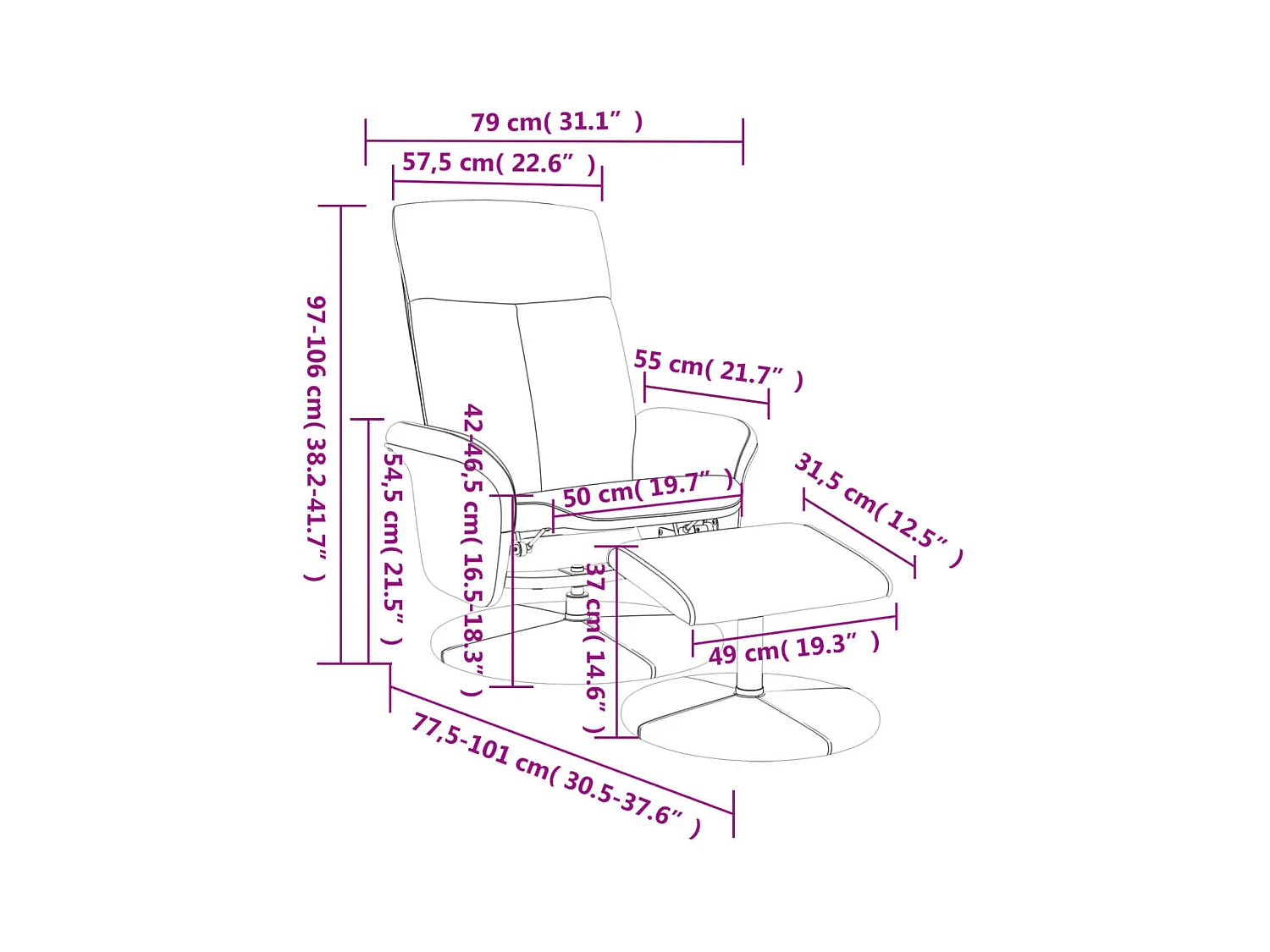 Fauteuil inclinable avec repose-pied gris foncé tissu