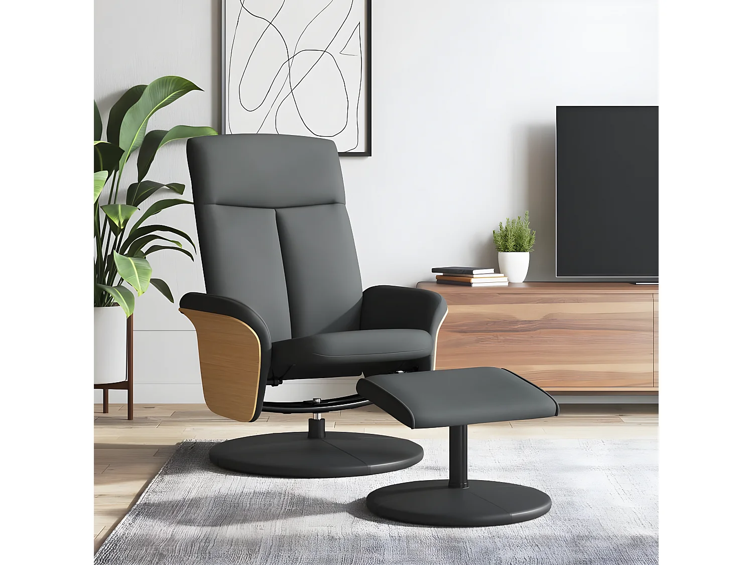 Fauteuil inclinable avec repose-pied gris foncé tissu