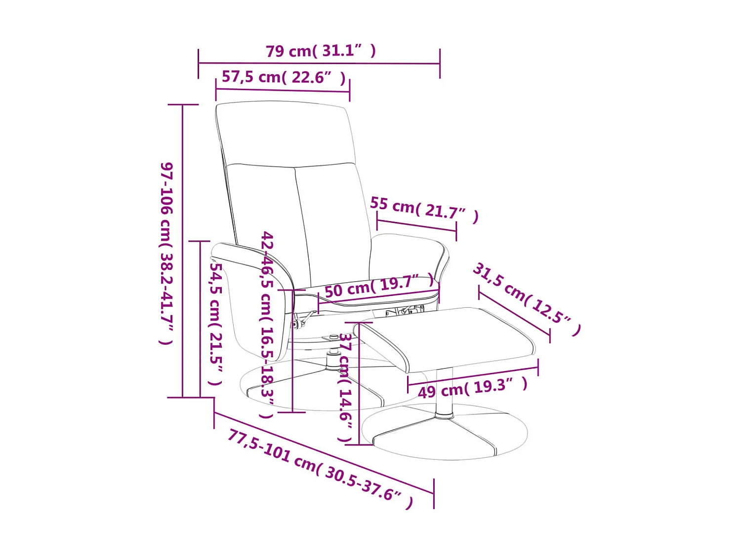 Fauteuil inclinable avec repose-pied gris foncé tissu