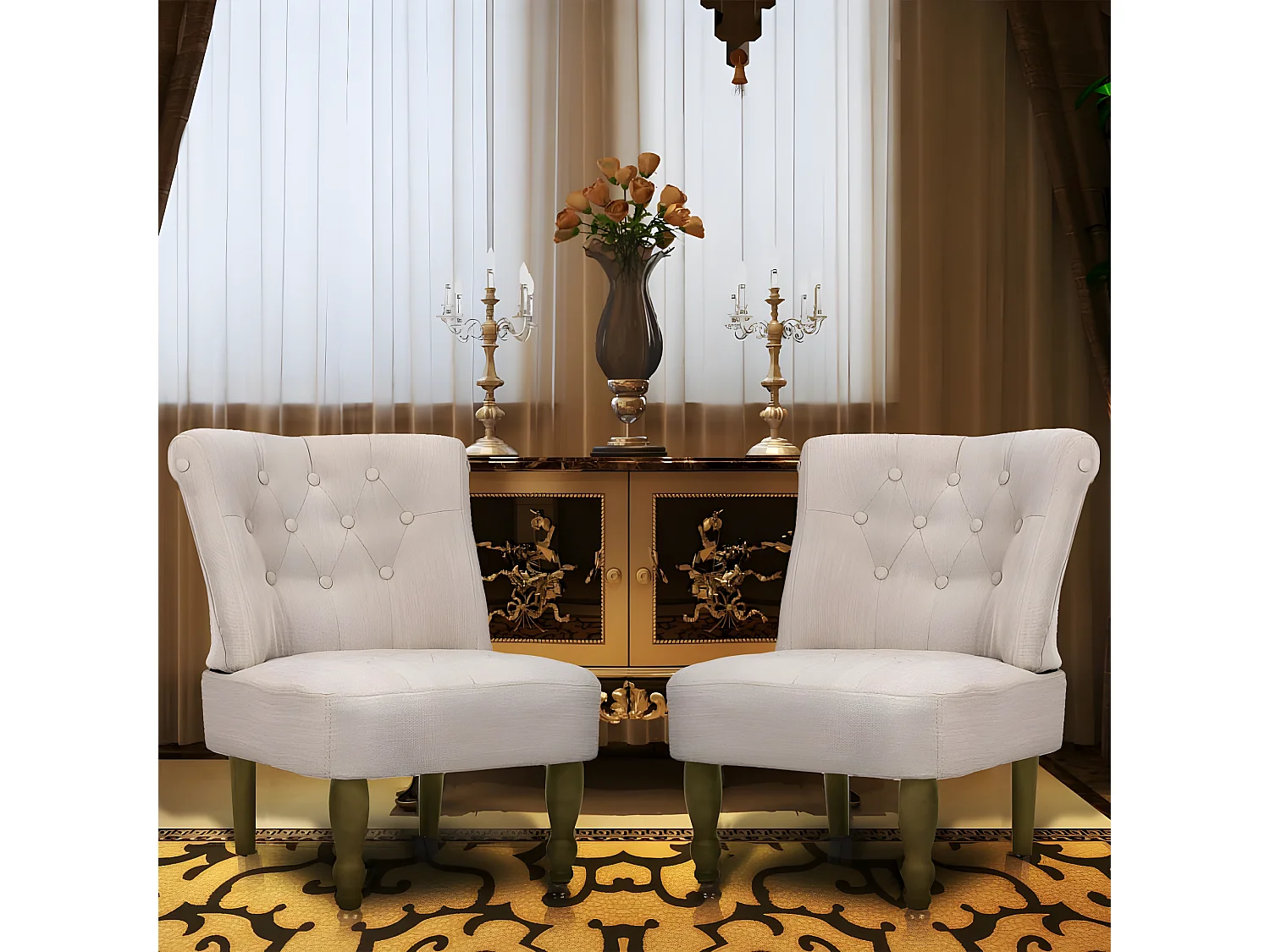 Set di 2 sedie in stile francese in tessuto color crema