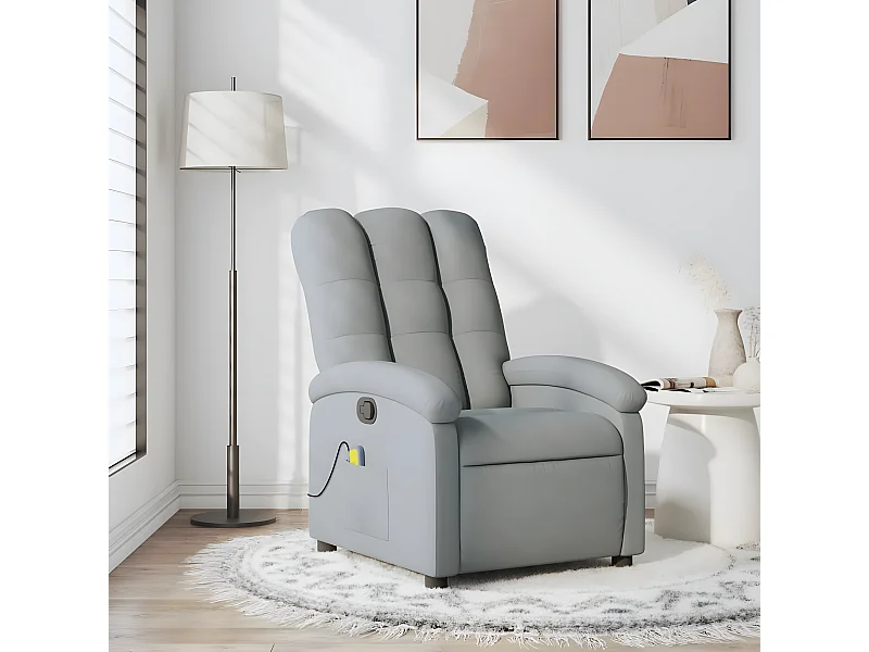 Liegender Massagesessel. Hellgrauer Stoff