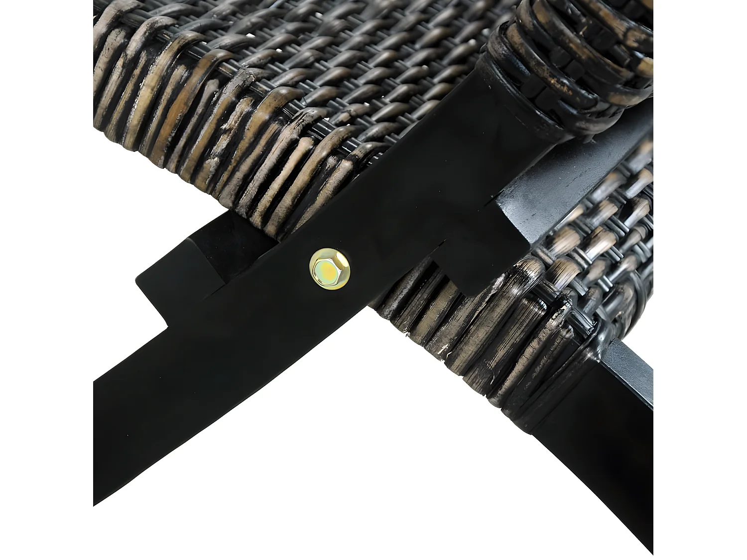 Chaise de relaxation Noir Rotin naturel kubu et bois d'acajou