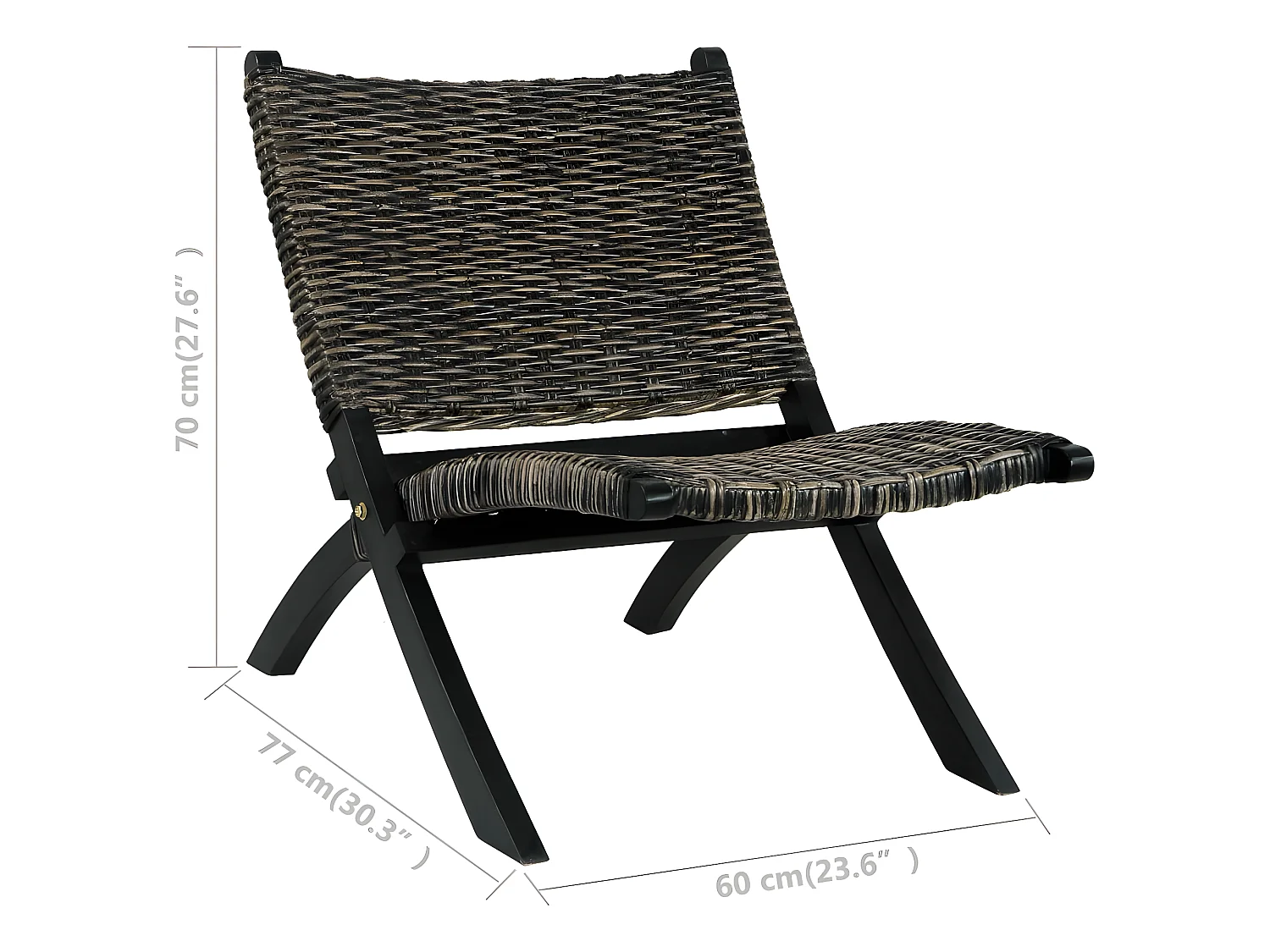 Chaise de relaxation Noir Rotin naturel kubu et bois d'acajou