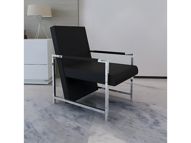 Fauteuil avec pieds chromés Noir Similicuir
