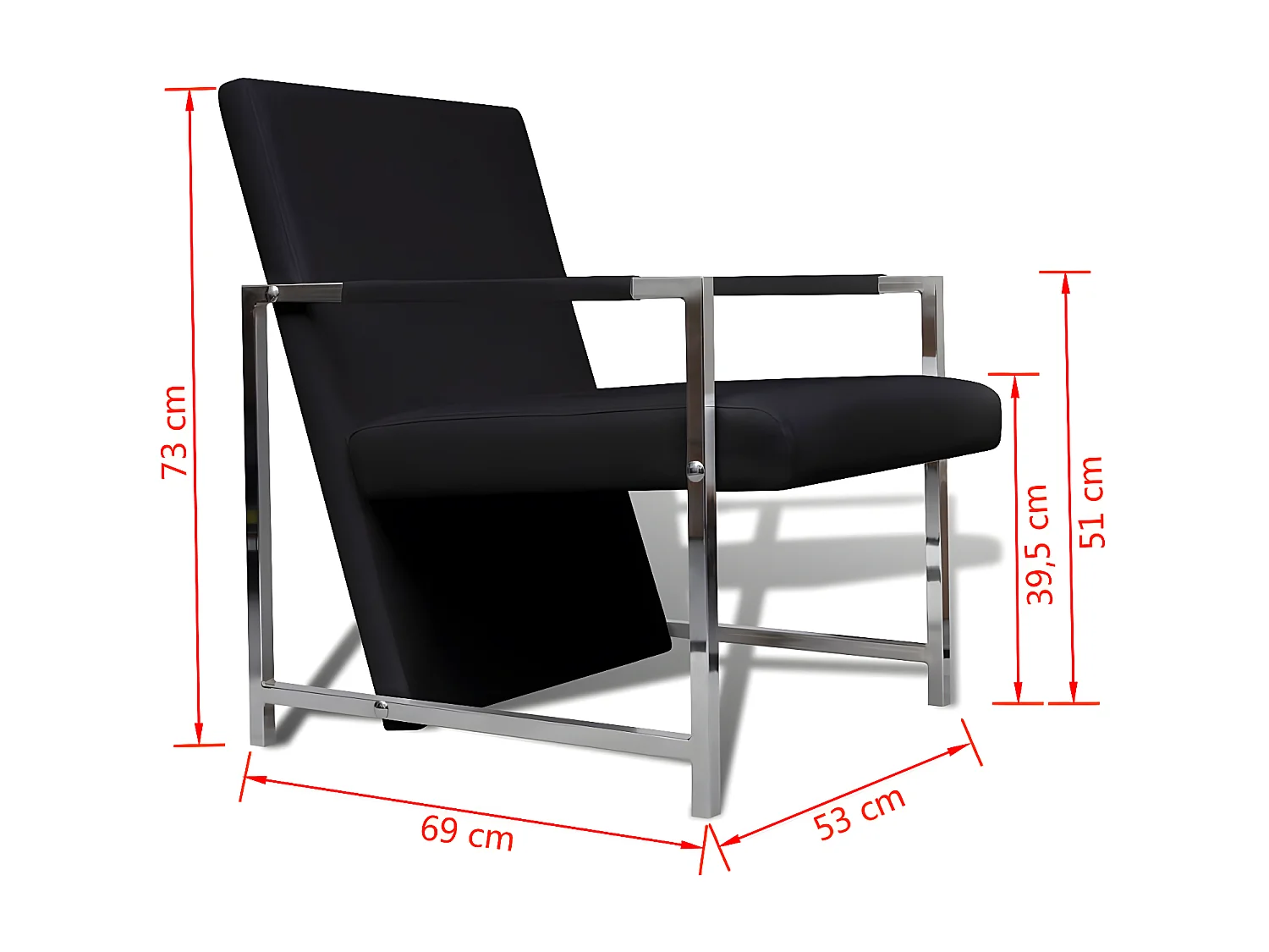 Fauteuil avec pieds chromés Noir Similicuir