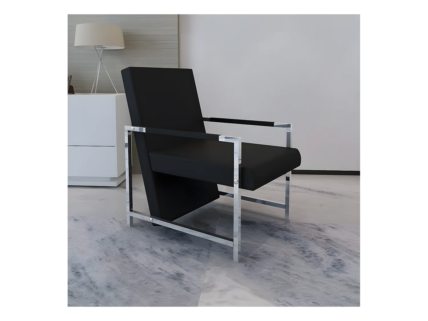 Fauteuil avec pieds chromés Noir Similicuir