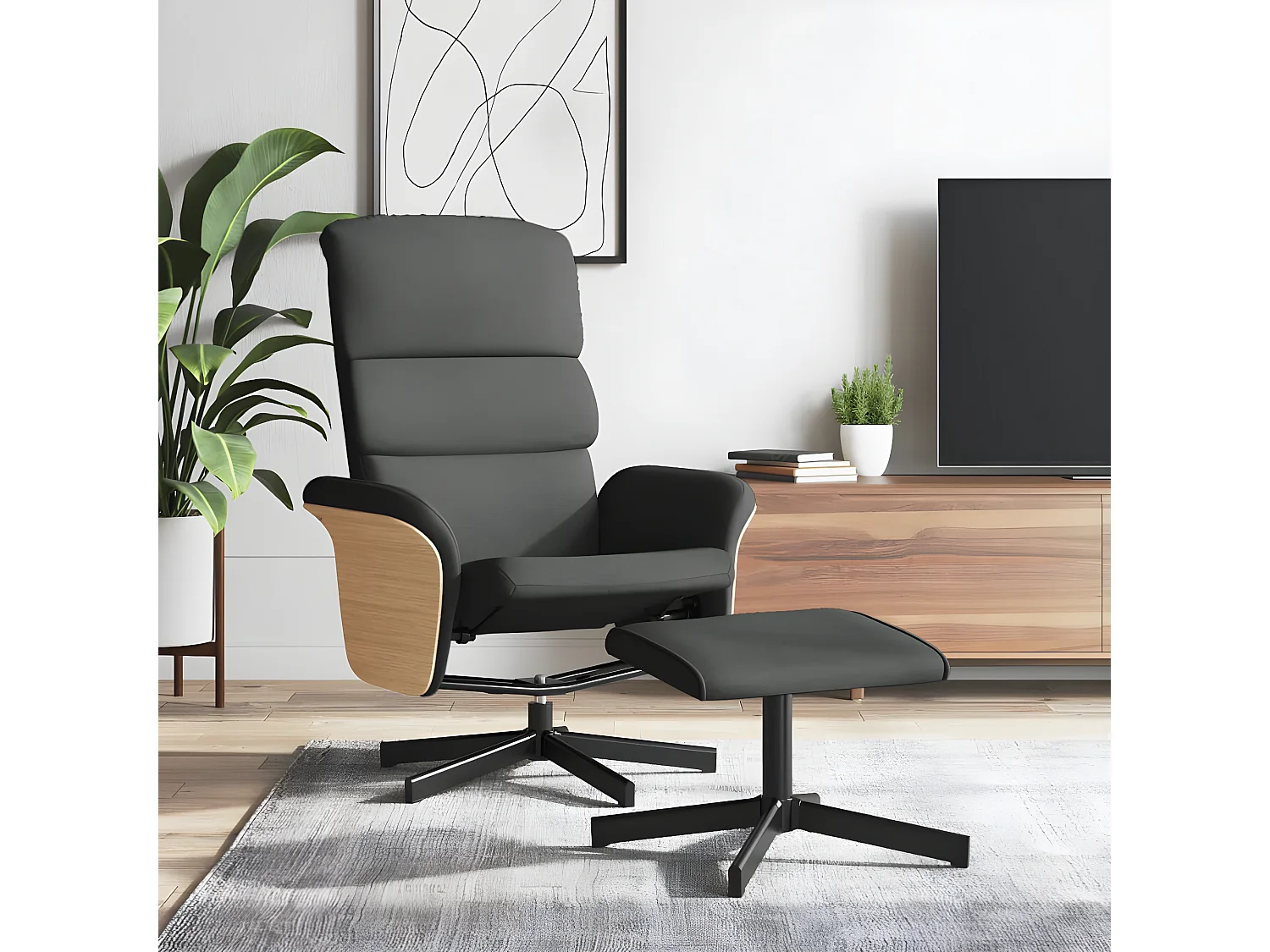 Fauteuil inclinable avec repose-pied gris foncé tissu