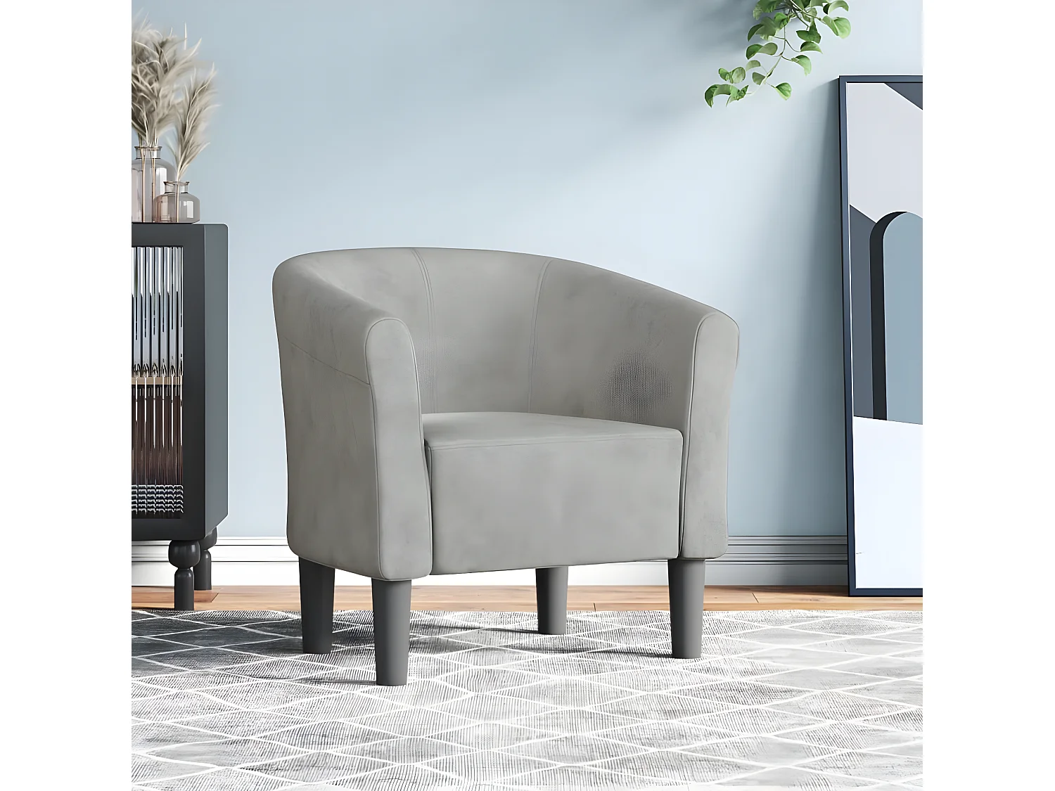 Fauteuil cabriolet gris clair velours